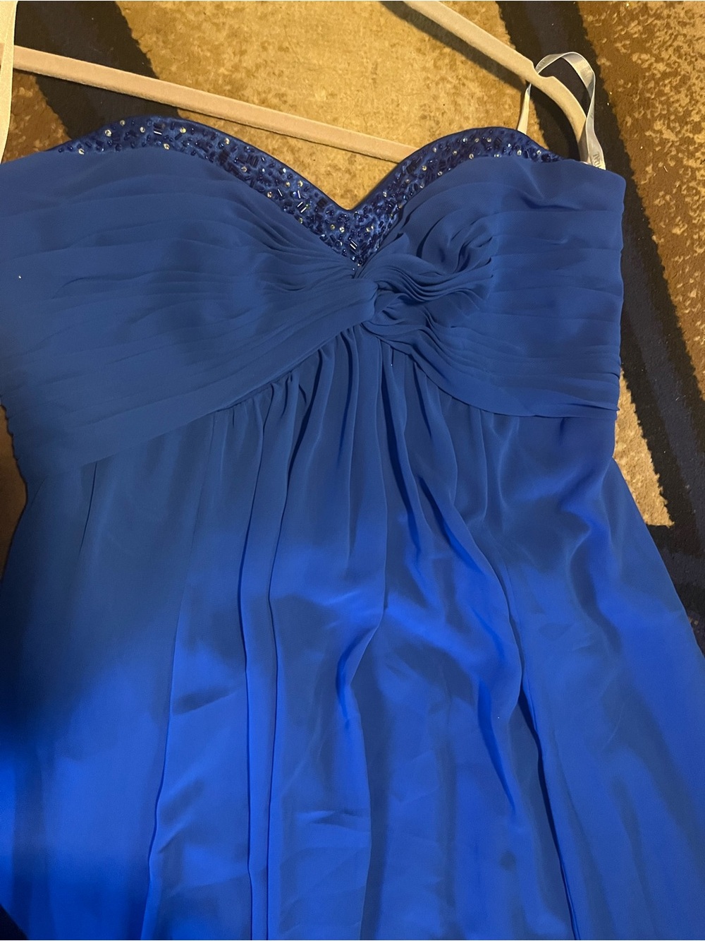 David's Bridal Royal Blue Strapless Chiffon Evening Gown